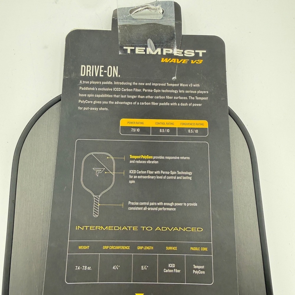 Paddletek Tempest Wave V3 Premium Carbon Fiber Pickleball Paddle Platinum NEW - Picture 5 of 7